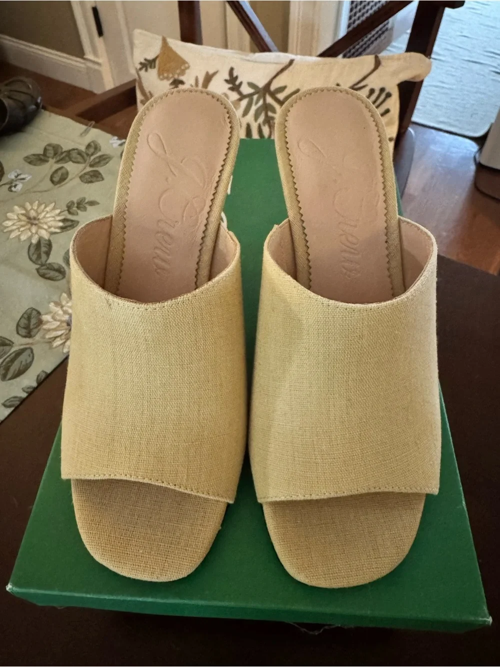Khaki Linen J Crew wedges size 6